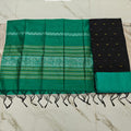 Raw Silk & Jacquard Dupatta Ensemble - Green and Black
