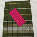 Raw Silk Stripe Suit Set - Green and Pink