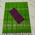 Raw Silk Stripe Suit Set - Green and Violet