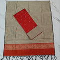 Premium Raw Silk Stripe Dupatta Set - Beige and Orange