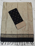 Premium Raw Silk Stripe Dupatta Set - Beige and Black