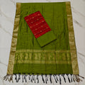 Jhamdhani Dupatta & Raw Silk Set - Green and Orange