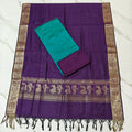 Jhamdhani Dupatta & Raw Silk Set - Teal and Purple