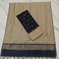 Premium Raw Silk Stripe Dupatta Set - Beige and Navy Blue