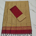 Premium Raw Silk Stripe Dupatta Set - Gold and Maroon