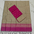 Premium Raw Silk Stripe Dupatta Set - Beige and Pink