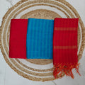 Premium Multicolour Raw Silk Salwar Set - Red and Aqua Blue