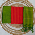 Premium Multicolour Raw Silk Salwar Set - Orange and Green