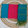 Premium Multicolour Raw Silk Salwar Set - Blue and Pink