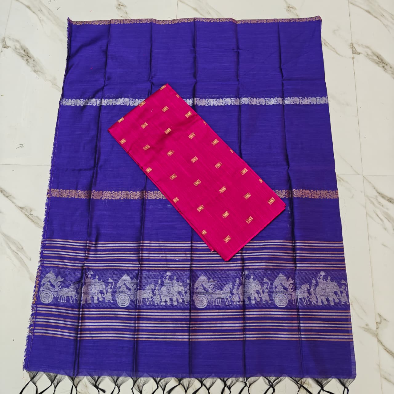 Raw Silk Stripe Suit Set - Pink and Violet