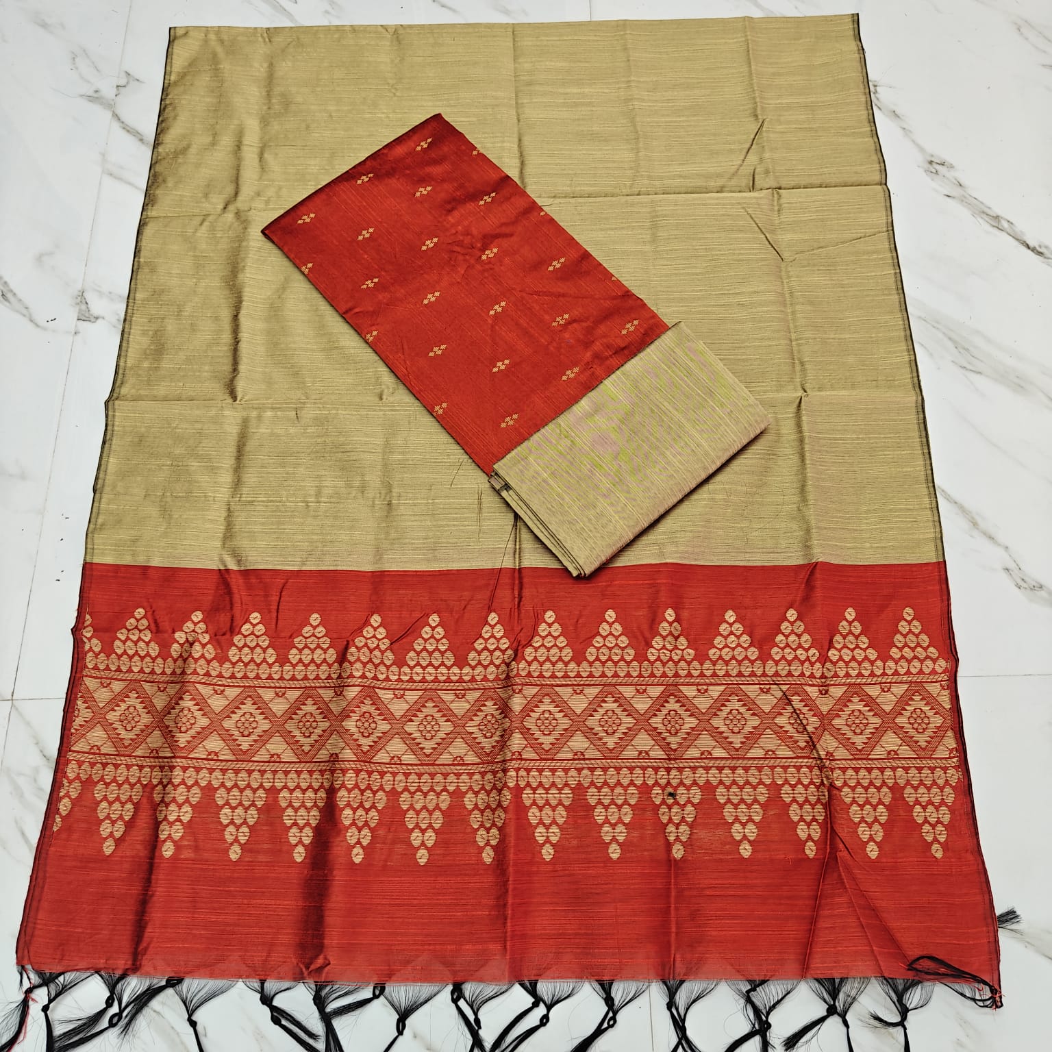 Raw Silk Jacquard Suits - Orange