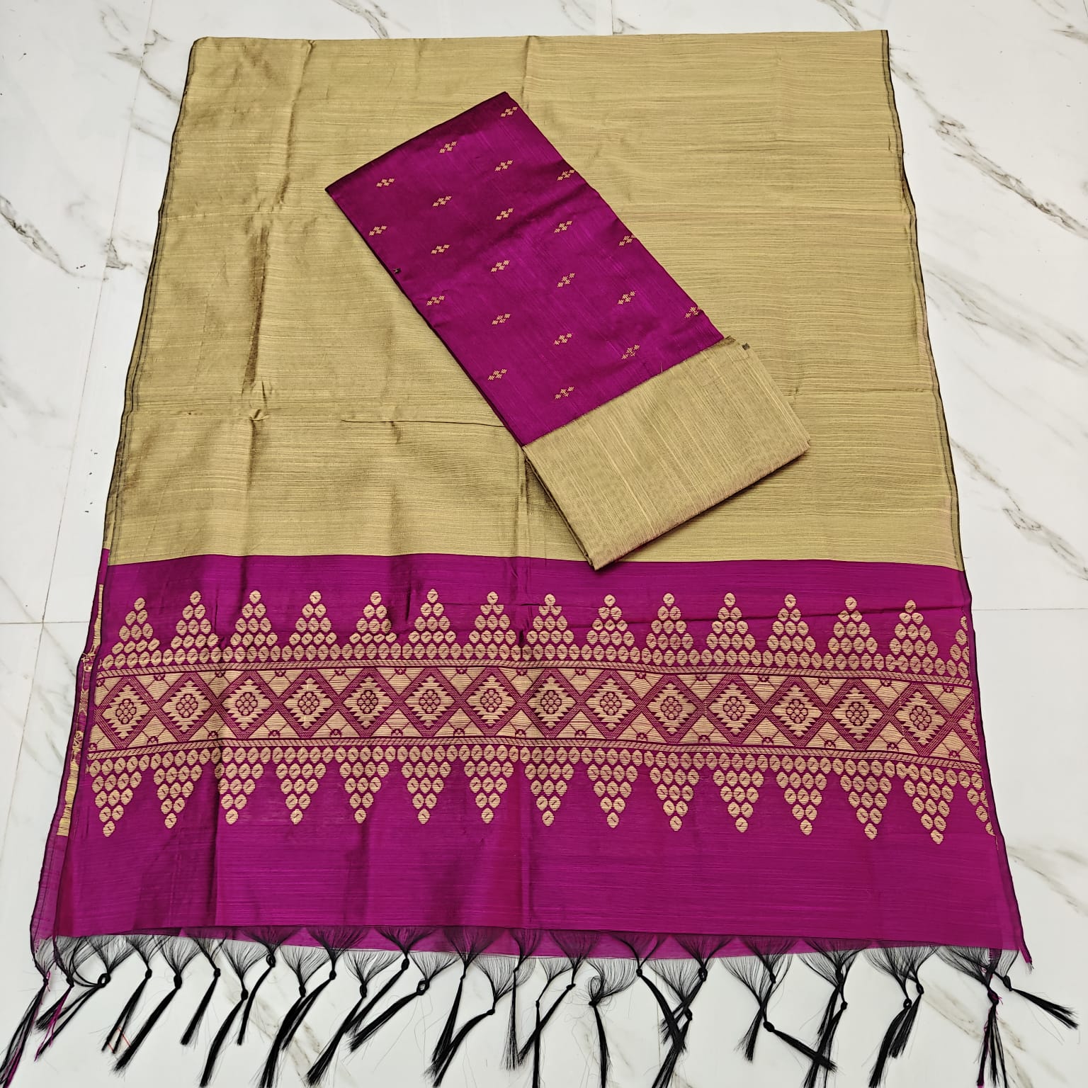 Raw Silk Jacquard Suits - Magenta