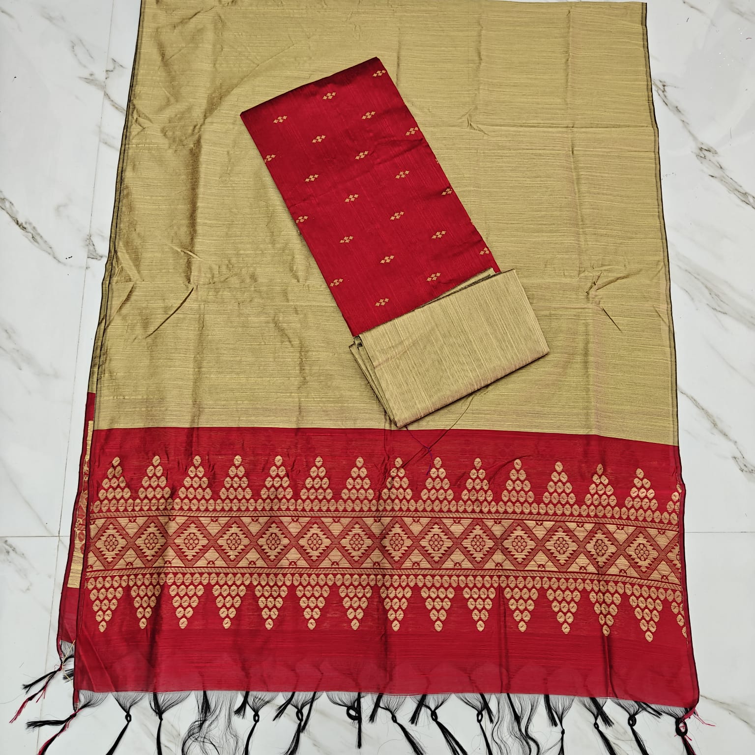 Raw Silk Jacquard Suits - Red
