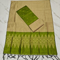 Raw Silk Jacquard Suits - Olive Green