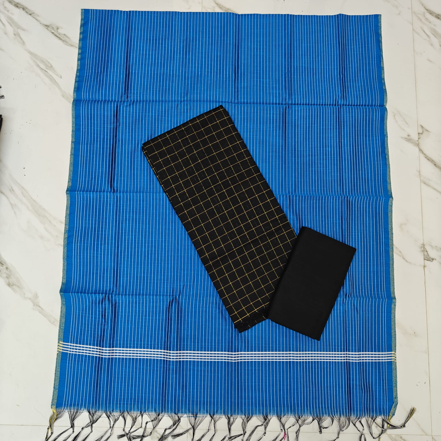 RAW SILK STRIPE DUPPATA SET