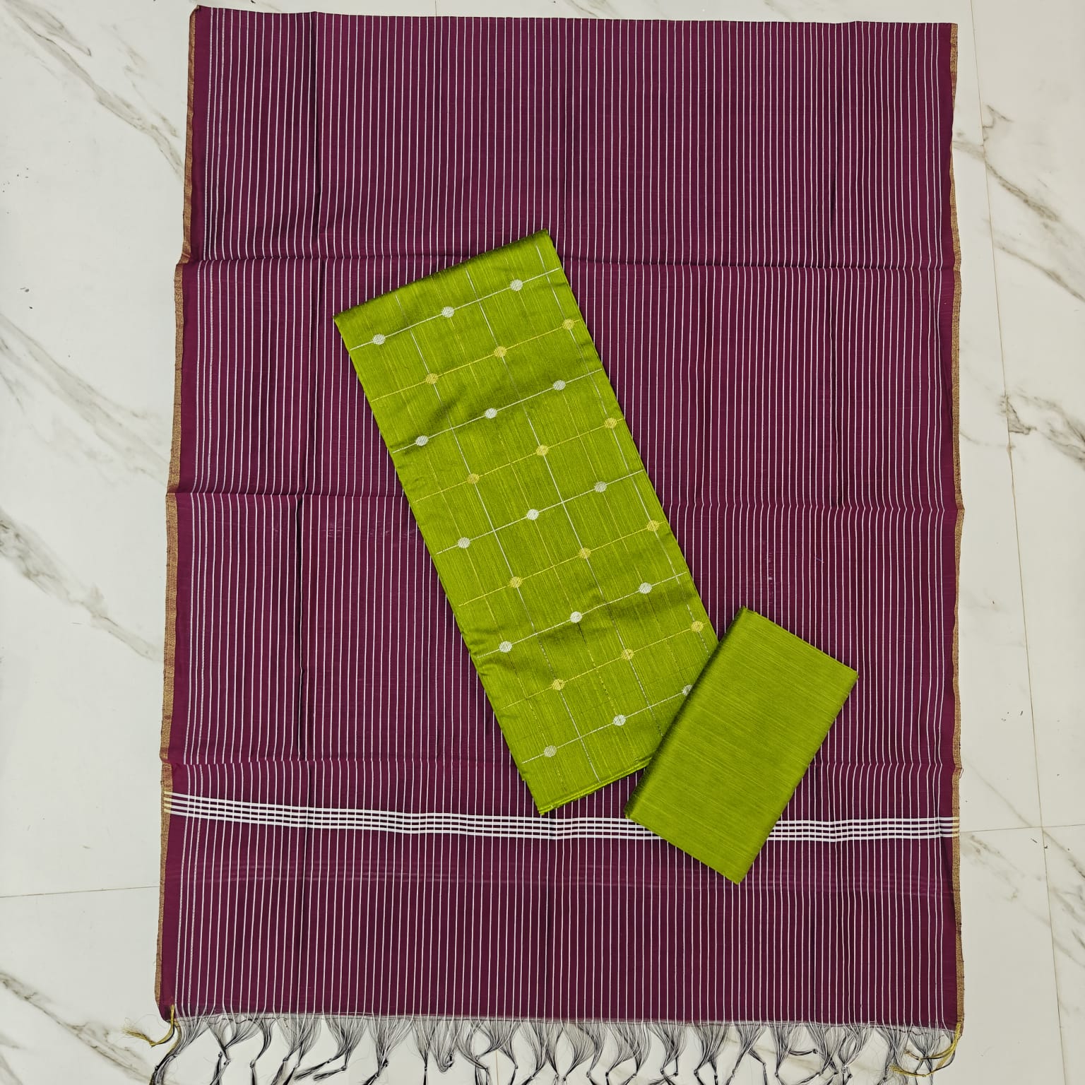 RAW SILK STRIPE DUPPATA SET