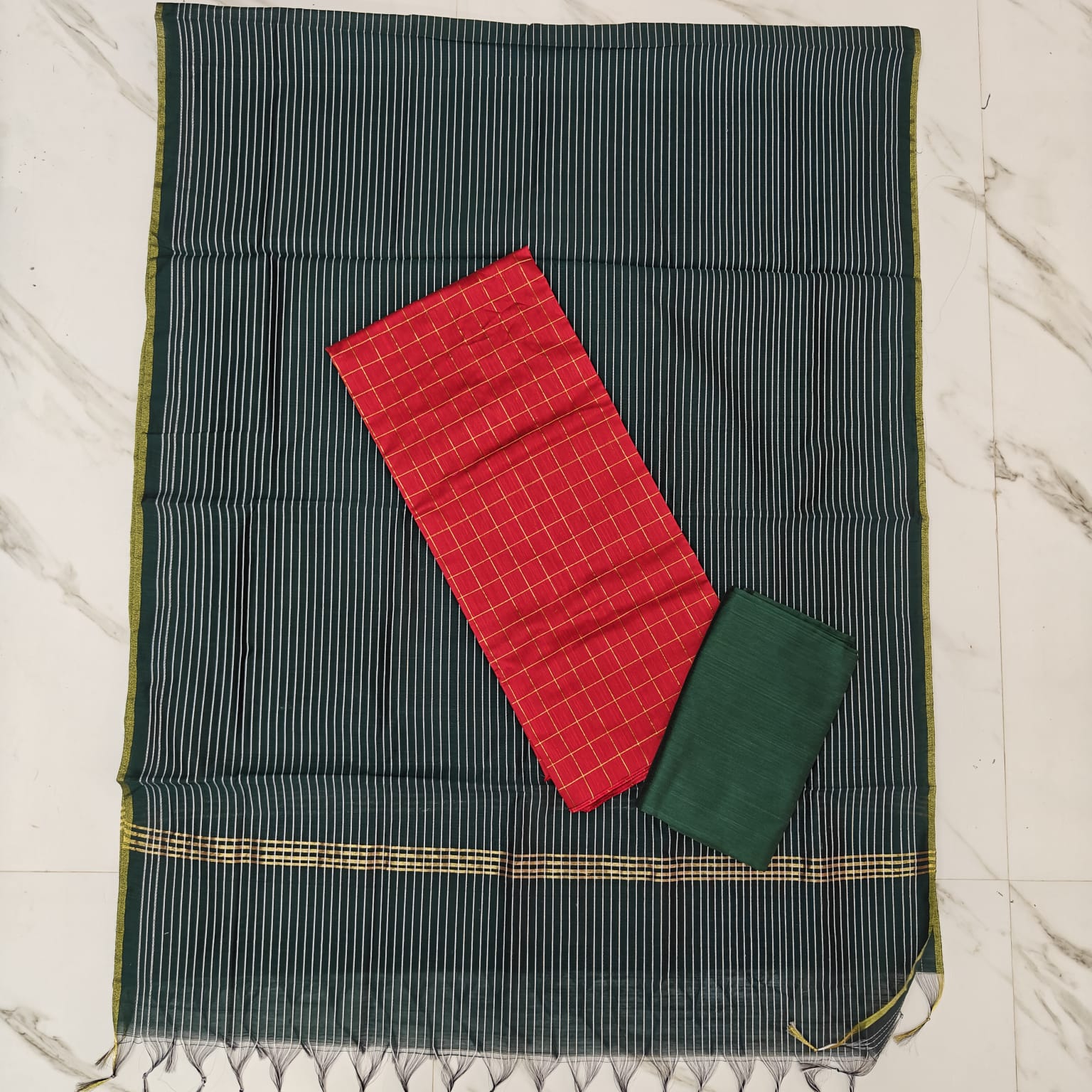 RAW SILK STRIPE DUPPATA SET