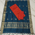 JAMDHANI DUPPATA SET - peacock blue-orange