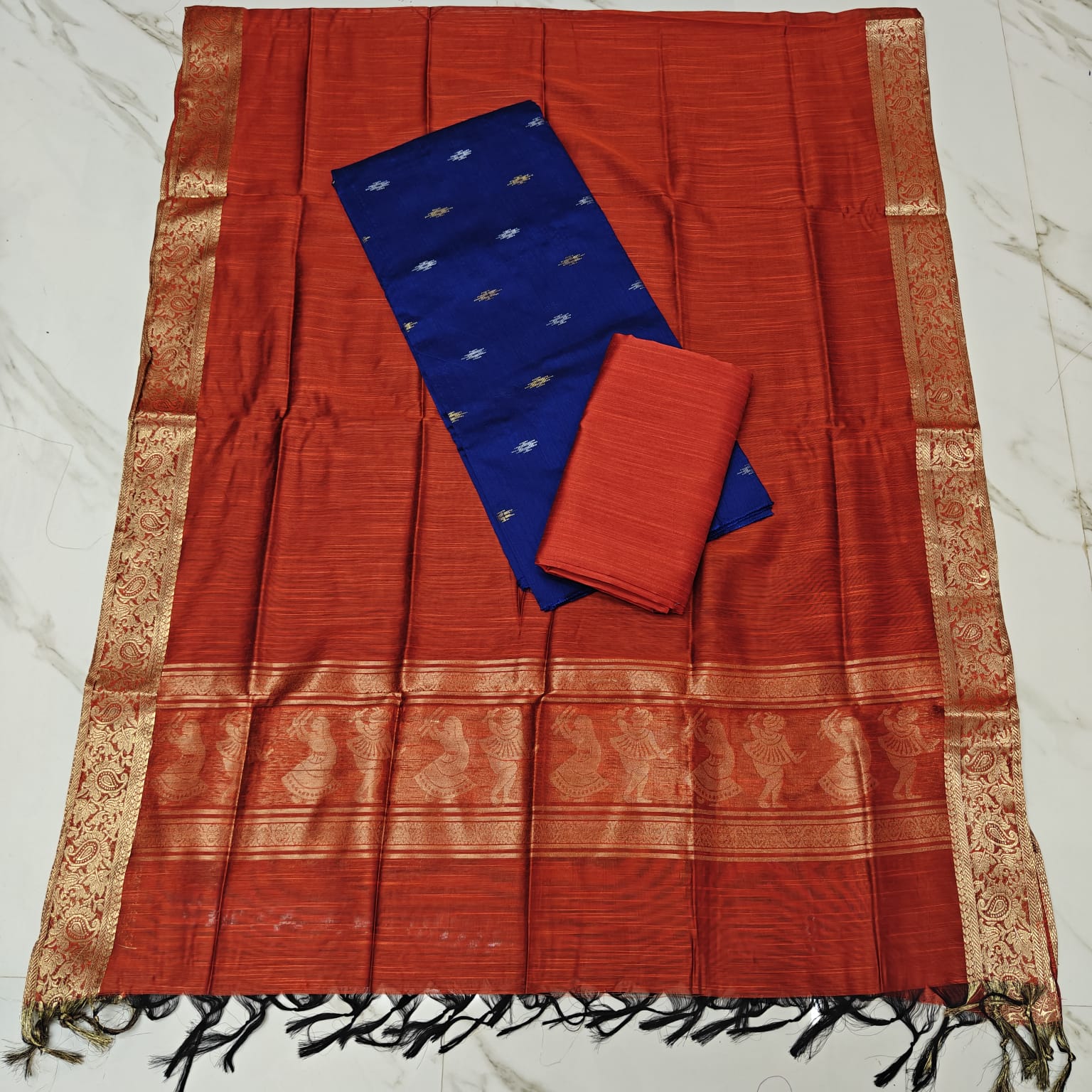 JAMDHANI DUPPPATA SET - Royal Blue