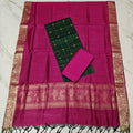 JAMDHANI DUPPATA SET - rani pink-bottle green