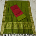 JAMDHANI DUPPPATA SET - Olive green-Red