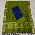 JAMDHANI DUPPATA SET - olive green-royal blue