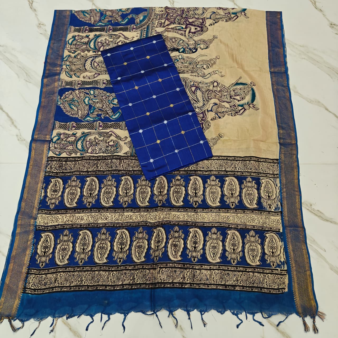Chennuri Silk Nizam Border Duppata & Top-Royal Blue
