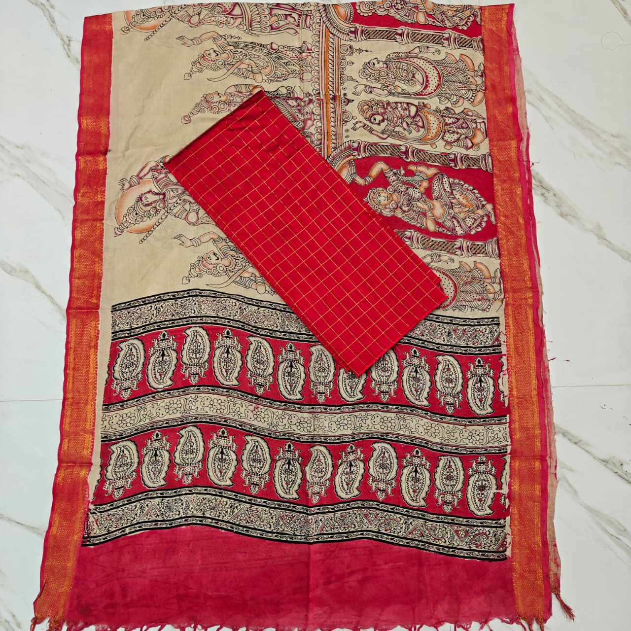 Chennuri Silk Nizam Border Duppata & Top-Red