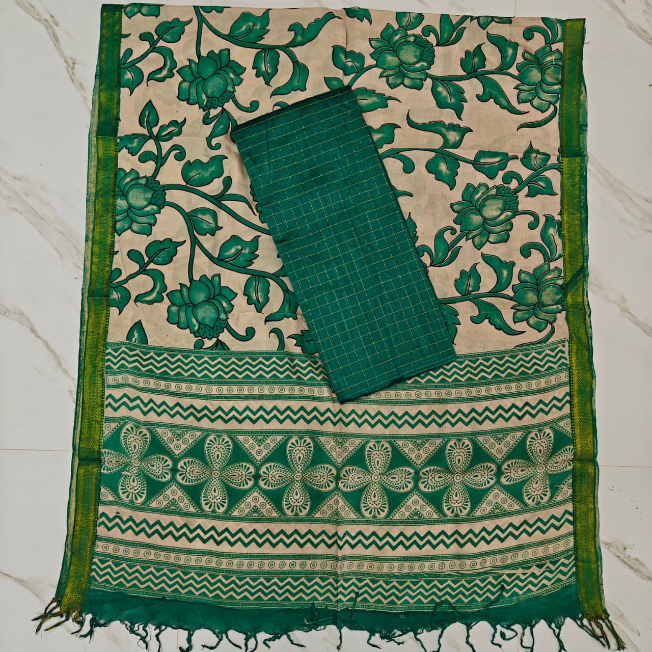 Chennuri Silk Nizam Border Duppata & Top-Green