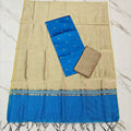 RAW SILK Small Stripe Duppata Set - skyblue