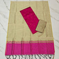 RAW SILK Small Stripe Duppata Set - ranipink