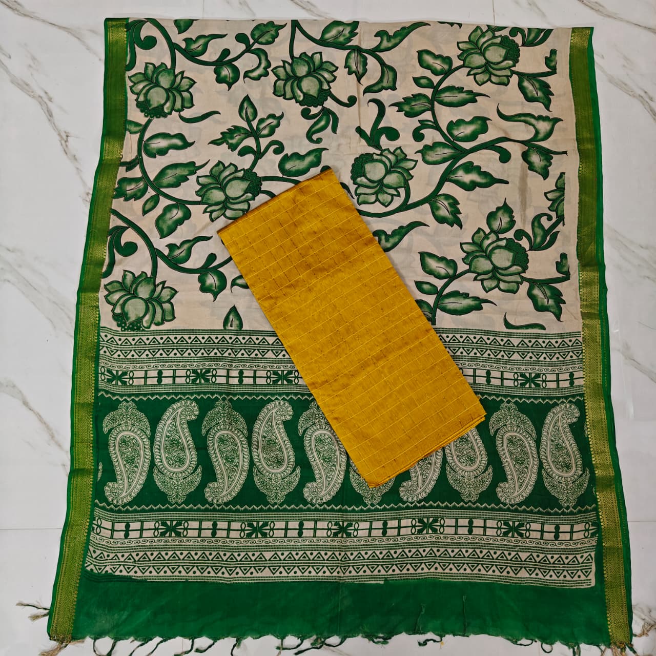 Chennuri Silk Nizam Border Duppatta & Top-Green & Yellow