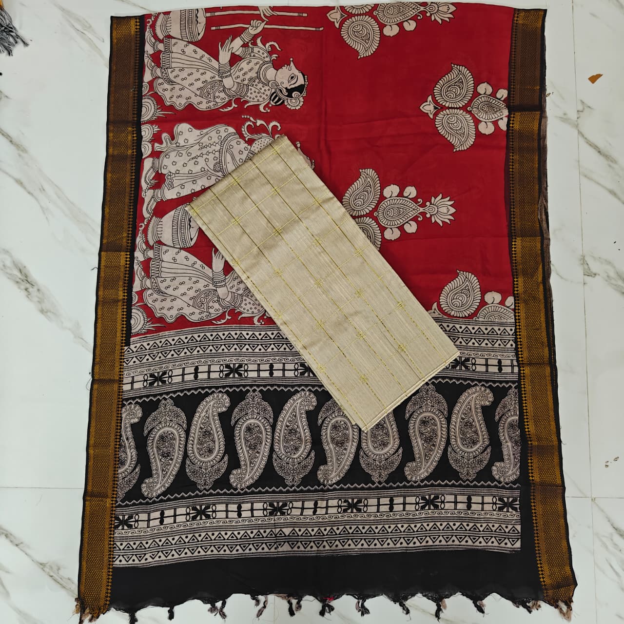 Chennuri Silk Nizam Border Duppatta & Top-Maroon & Cream