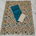 Madhubani Dupatta & Raw Silk Set - Rama Blue and Beige