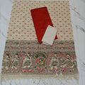 Madhubani Dupatta & Raw Silk Set - Orange and Beige