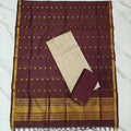 Raw Silk & Jacquard Dupatta Ensemble - Brown & Cream
