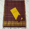 Raw Silk & Jacquard Dupatta Ensemble - Brown & Lavender