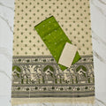 Madhubani Dupatta & Raw Silk Set - Olive green and Beige