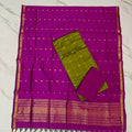 Raw Silk & Jacquard Dupatta Ensemble - Magenta & Olive green