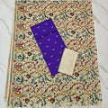 Madhubani Dupatta & Raw Silk Set - Violet and Beige