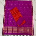 Raw Silk & Jacquard Dupatta Ensemble - Magenta & Orange