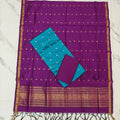 Raw Silk & Jacquard Dupatta Ensemble - Wine & Rama blue