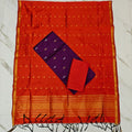 Raw Silk & Jacquard Dupatta Ensemble - Orange & Navy