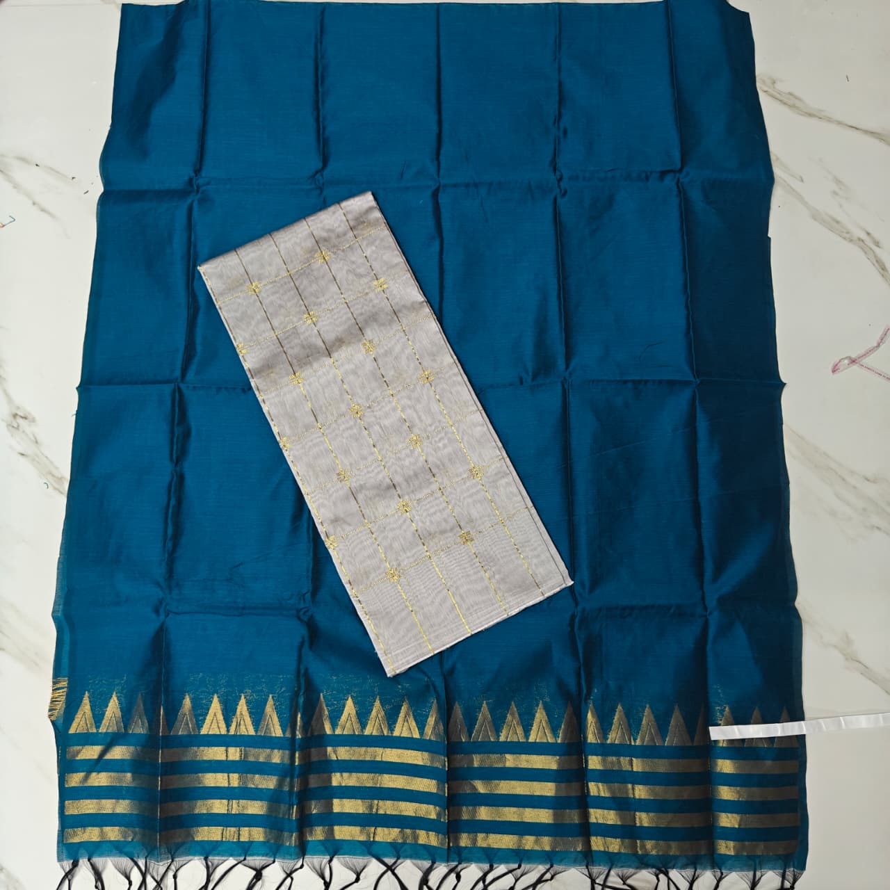 Classic Elegance: Temple Border Top & Dupatta Set - TB06