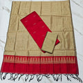 Premium Raw Silk Stripe Dupatta Set - Beige and Red-RT03