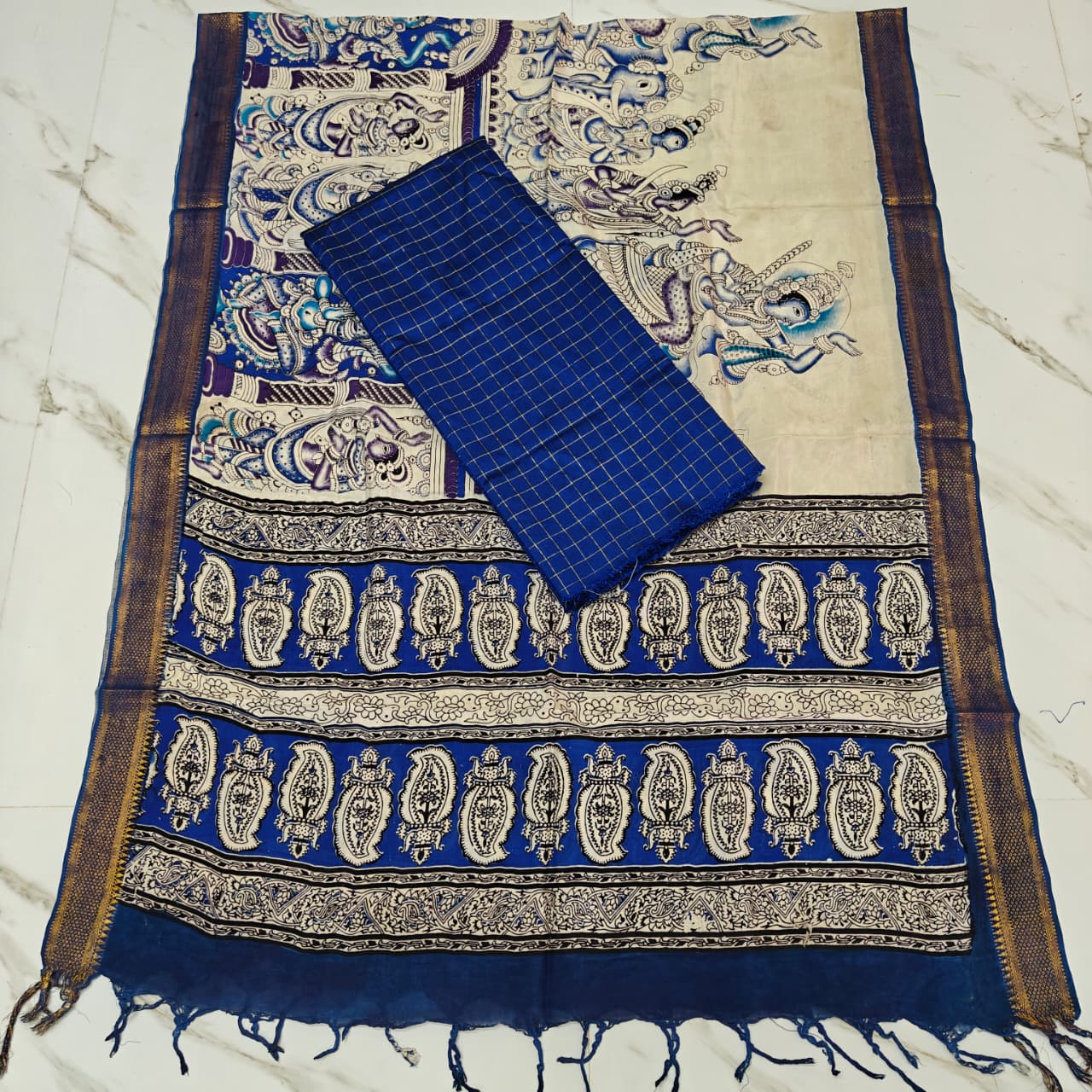Chennuri Silk Nizam Border Duppata & Top-Royal Blue