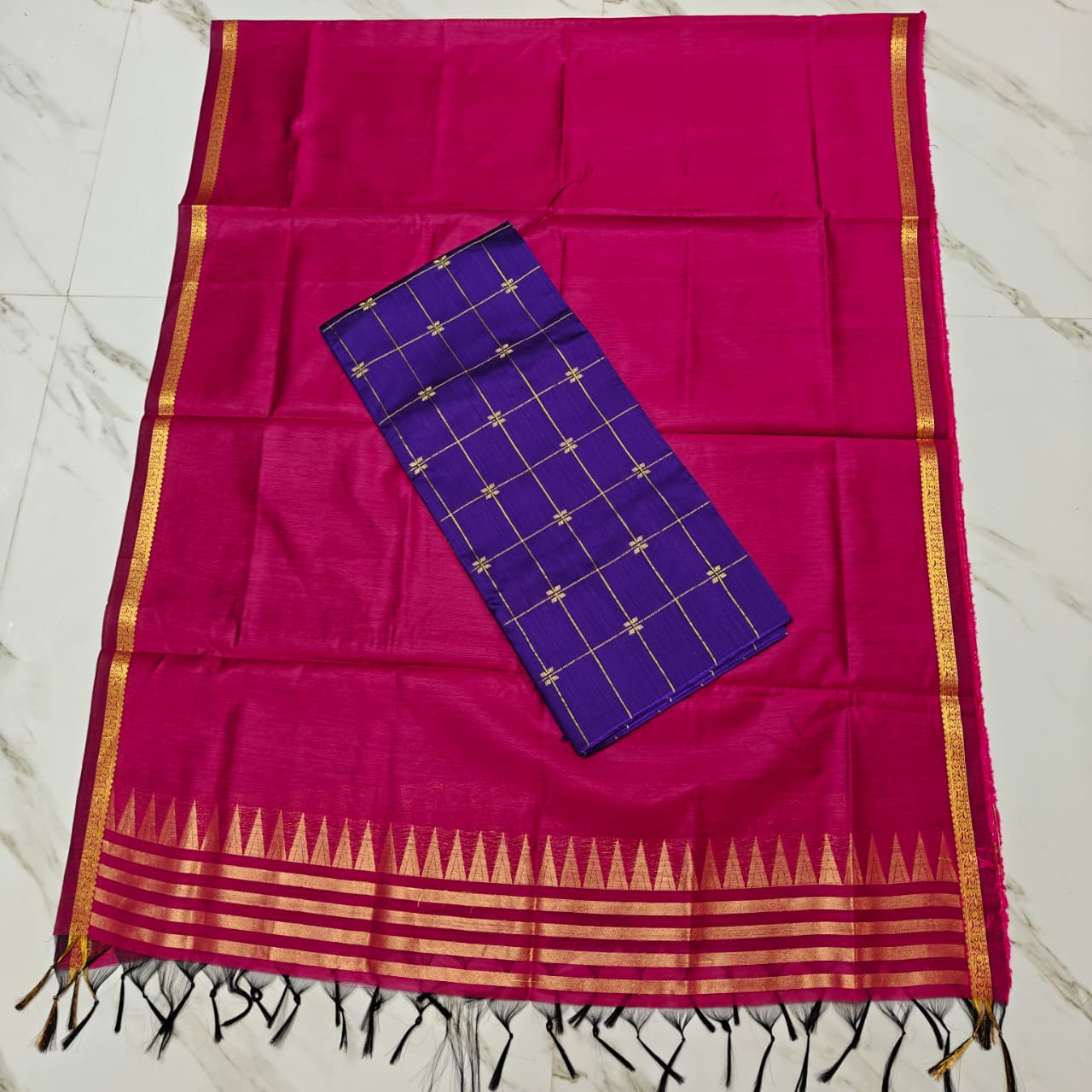Raw Silk Top with Temple Border Shining Dupatta - TS03
