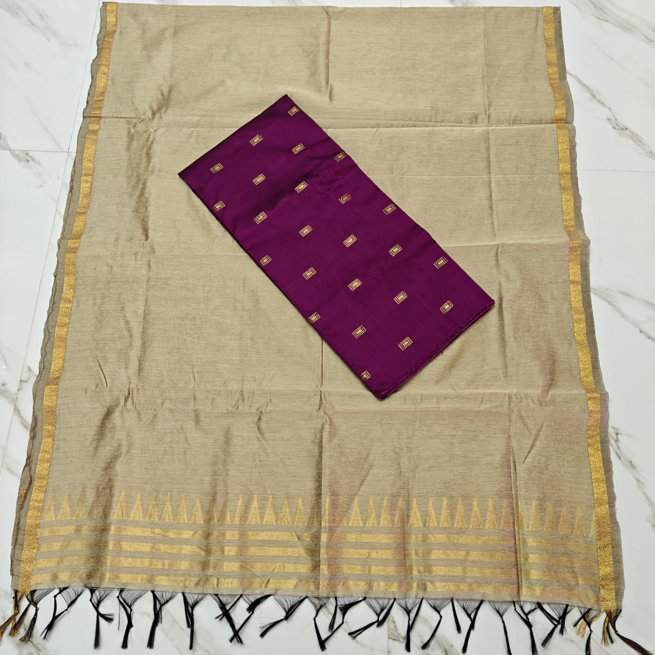 Raw Silk Top with Temple Border Shining Dupatta - TS05