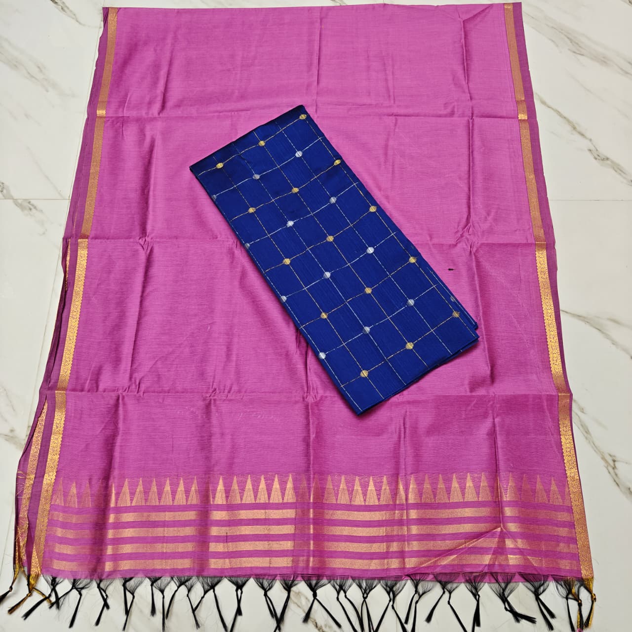 Raw Silk Top with Temple Border Shining Dupatta - TS08