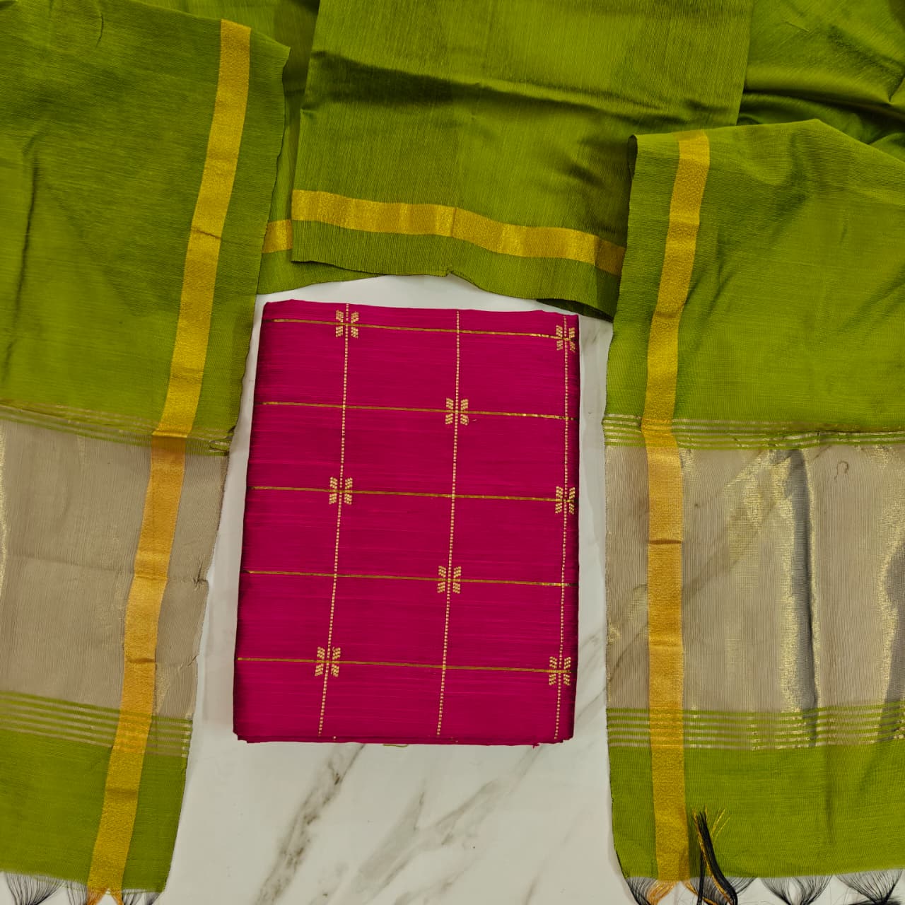 Raw Silk Jari Border Dupatta Set - ZB03